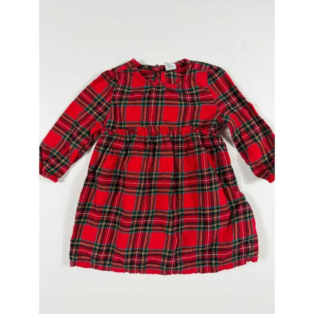 Old Navy Red Plaid Flannel Long Sleeve Holiday Dress Size 12–18 Months